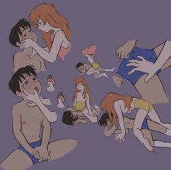 Rule 34 | 1boy, 1girl, assertive female, blush, boxers, finger in another&#039;s mouth, girl on top, hand on another&#039;s cheek, hetero, highres, ikari shinji, kiss, male underwear, neon genesis evangelion, open mouth, saliva, saliva trail, souryuu asuka langley, through clothes, tongue, tongue out, underwear, undressing, yoshish53941950