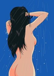 Rule 34 | 1980s (style), 1girl, anime screenshot, arms up, ass, black hair, breasts, cat&#039;s eye, female focus, kisugi hitomi, nude, oldschool, retro artstyle, screencap, shower, solo, wet