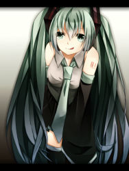 Rule 34 | 1girl, :q, bad id, bad pixiv id, detached sleeves, green eyes, green hair, hatsune miku, highres, letterboxed, long hair, matching hair/eyes, mayu0902, mayu (cherry blossoms), necktie, solo, tongue, tongue out, very long hair, vocaloid