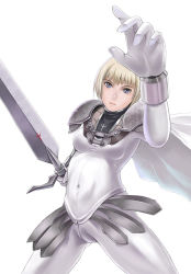 Rule 34 | 00s, 1girl, armor, bad anatomy, bad proportions, cameltoe, clare (claymore), claymore (series), claymore (sword), foreshortening, mimura kaoru, poorly drawn, solo, sword, weapon