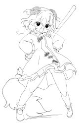 Rule 34 | 1girl, ameyu (rapon), animal ears, blush, broom, dog ears, dog tail, dress, fang, full body, greyscale, hair between eyes, hands on own hips, highres, kasodani kyouko, lineart, long sleeves, monochrome, open mouth, shoes, short hair, simple background, sketch, smile, solo, tail, touhou, white background