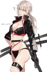 Rule 34 | 1girl, ?, artist name, bikini, bikini under clothes, breasts, cleavage, cropped jacket, fate/grand order, fate (series), gloves, groin, hand on own hip, jacket, jacket over swimsuit, jeanne d&#039;arc alter (swimsuit berserker) (fate), jeanne d&#039;arc (fate), jeanne d&#039;arc alter (fate), jeanne d&#039;arc alter (swimsuit berserker) (fate), large breasts, navel, ponytail, pvc parfait, shrug (clothing), sketch, solo, swimsuit, swimsuit under clothes, thigh strap, thighs, twitter username, upper body, white background, yellow eyes