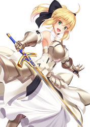 Rule 34 | 10s, ahoge, armor, artoria pendragon (all), artoria pendragon (fate), blonde hair, blush, fate/extra, fate (series), holding, holding sword, holding weapon, long hair, saber lily, smile, solo, standing, sword, warrior, weapon, yellow eyes