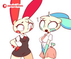 Rule 34 | 2girls, animal ears, animated, animated gif, artist name, ascot, asymmetrical docking, between legs, black dress, blue eyes, blush, breast press, breasts, closed eyes, covered erect nipples, creatures (company), diives, dress, electricity, english text, female focus, furry, furry female, game freak, gen 3 pokemon, half-closed eyes, hand between legs, hand on own hip, hand up, heart, looking away, looking down, looking to the side, medium breasts, minun, multiple girls, necktie, nintendo, nipples touching, open mouth, own hands together, patreon logo, patreon username, pink neckwear, pink skirt, plusle, pokemon, pokemon (creature), pokemon rse, red eyes, red neckwear, school uniform, shirt, short sleeves, simple background, skirt, smile, standing, tail, talking, teeth, text focus, uniform, v arms, watermark, web address, white background, white shirt, yuri