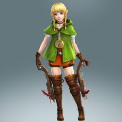 Rule 34 | 1girl, 3d, absurdres, bike shorts, blonde hair, blue eyes, boots, bow (weapon), braid, brown footwear, brown thighhighs, capelet, choker, clock, compass, crossbow, dual wielding, gloves, highres, holding, hood, hyrule warriors, jewelry, leather, leather boots, leather gloves, linkle, long hair, looking at viewer, necklace, nintendo, official art, pointy ears, shorts, shorts under skirt, sidelocks, smile, solo, the legend of zelda, thigh boots, thighhighs, twin braids, weapon, zettai ryouiki