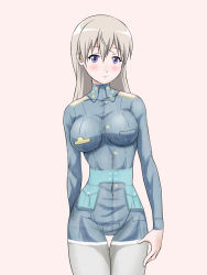Rule 34 | 1girl, blue eyes, blush, bodypaint, breasts, closed mouth, eila ilmatar juutilainen, hiro yoshinaka, large breasts, solo, strike witches, white hair, world witches series