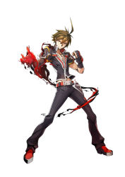 Rule 34 | 1boy, arc system works, blazblue, blazblue: bloodedge experience, blazblue: central fiction, full body, jacket, male focus, naoto kurogane, official art, red footwear, shoes, simple background, solo