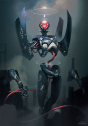 Rule 34 | detached arm, esuthio, floating, halo, highres, looking at viewer, no humans, non-humanoid robot, one-eyed, open hands, original, red eyes, robot, science fiction