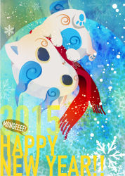 Rule 34 | 10s, 2015, bad id, bad pixiv id, dated, english text, happy new year, komasan, new year, no humans, scarf, snowflakes, solo, ueda (k0i6m0u7), upside-down, traditional youkai, youkai watch