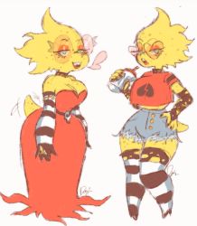 Rule 34 | 1girl, alphys, alternate costume, breasts, choker, cleavage, detached sleeves, dress, drink, glasses, goth fashion, high heels, monster girl, pastrydog, red dress, striped clothes, striped sleeves, striped thighhighs, tail, thighhighs, undertale
