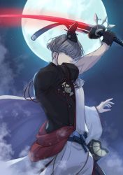 Rule 34 | 1boy, bowl cut, commentary request, fate/grand order, fate (series), gloves, grey hair, hat, highres, holding, holding sword, holding weapon, japanese clothes, male focus, short hair, solo, sword, u2 (yuniu222), watanabe no tsuna (fate), weapon