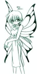 Rule 34 | butterfree, crossed arms, dress, gen 1 pokemon, glasses, lowres, monochrome, personification, pokemon, sketch, wings