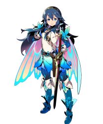 Rule 34 | 1girl, belt, blue bodysuit, blue eyes, blue hair, bodysuit, bodysuit under clothes, boots, cape, closed mouth, detached sleeves, dress, falchion (fire emblem), fingerless gloves, fire emblem, fire emblem awakening, fire emblem heroes, full body, gloves, gradient cape, gradient clothes, hand on own chest, hands on own hips, highres, himukai yuuji, jewelry, lips, long hair, lucina (fire emblem), nintendo, official art, ribbed bodysuit, sheath, shiny skin, short dress, skin tight, solo, sword, thigh boots, thighhighs, tiara, transparent background, weapon