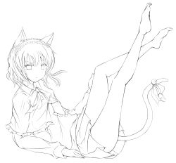 Rule 34 | 1girl, alice margatroid, animal ears, bell, cat ears, cat tail, extra ears, greyscale, highres, jingle bell, kemonomimi mode, looking at viewer, monochrome, short hair, skirt, solo, tail, touhou, yosuke