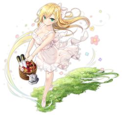 Rule 34 | 1girl, adapted costume, alternate costume, apple, azur lane, bare arms, bare legs, basket, blonde hair, blush, bow, bracelet, braid, breasts, cannon, choker, cleavage, collarbone, dress, dutch angle, floating, flower, food, forbin (azur lane), forbin (fleur blanche) (azur lane), frilled dress, frills, fruit, full body, grass, green eyes, hair bow, hair ornament, holding, holding basket, jewelry, large breasts, long hair, looking at viewer, mary janes, official art, petals, picnic basket, see-through, shiny skin, shoes, smile, solo, standing, strap, torpedo, transparent background, turret, v arms, white bow, white dress, wind, wind lift, yano mitsuki (nanairo)