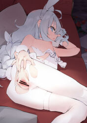 Rule 34 | + +, ahoge, animal ears, anus, ass, azur lane, bar censor, blue eyes, blush, bow, braid, breasts, censored, chinese commentary, commentary request, couch, fake animal ears, fake tail, flower, grey hair, hair between eyes, hair bow, highres, kneepits, le malin (azur lane), le malin (listless lapin) (azur lane), leotard, long hair, looking at viewer, low twin braids, lying, nipples, official alternate costume, on couch, on side, open mouth, pantyhose, playboy bunny, presenting, presenting pussy, profile, pussy, rabbit ears, rabbit tail, rose, small breasts, spread pussy, tail, thigh strap, tile floor, tiles, torn clothes, torn pantyhose, twin braids, very long hair, white bow, white leotard, white pantyhose, wittmann (ehvr8373), wrist cuffs