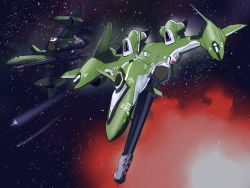 Rule 34 | cannon, flying, ghost drone, inui (jt1116), macross, macross frontier, macross galaxy, mecha, no humans, robot, space, star (symbol), v-9, vehicle focus, vf-27