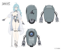 Rule 34 | 1girl, ahoge, anna (eden&#039;s ritter grenze), aqua eyes, aqua hair, bare legs, bikini, black footwear, breasts, character sheet, clothing cutout, covered erect nipples, eden&#039;s ritter grenze, full body, glasses, gloves, height, height difference, high heels, highleg, highleg leotard, koikawa minoru, lab coat, large breasts, leotard, looking at viewer, micro bikini, multiple views, navel cutout, robot, sandals, simple background, swimsuit, white background