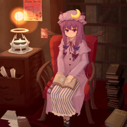 Rule 34 | 1girl, bad id, bad pixiv id, book, chair, dress, female focus, full body, highres, indoors, ket-c, patchouli knowledge, sitting, solo, touhou