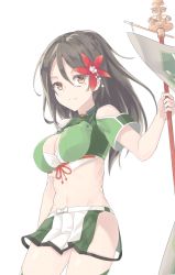 Rule 34 | 1girl, amagi (kancolle), bad id, bad pixiv id, bare shoulders, black hair, breasts, brown eyes, cleavage, cleavage cutout, clothing cutout, hair ornament, highres, kantai collection, large breasts, leaf, leaf hair ornament, light smile, long hair, looking at viewer, maple leaf, mole, mole under eye, short sleeves, simple background, skirt, smile, solo, standing, tiasis, white background, white skirt