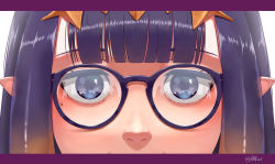 Rule 34 | 1girl, close-up, eye focus, eyebrows hidden by hair, glasses, highres, hololive, hololive english, kikino, looking at viewer, mole, mole under eye, ninomae ina&#039;nis, nose, pointy ears, portrait, purple eyes, purple hair, solo, tentacle hair, virtual youtuber