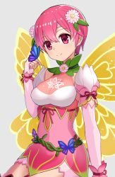 Rule 34 | breasts, bug, butterfly, butterfly on hand, detached collar, dress, elbow gloves, est (fire emblem), fairy wings, fake wings, fingerless gloves, fire emblem, fire emblem: mystery of the emblem, fire emblem: shadow dragon, fire emblem heroes, flower, gloves, hair flower, hair ornament, headband, highres, insect, nintendo, official alternate costume, pink dress, pink eyes, pink hair, shira yu ki, short hair, smile, white headband, wings
