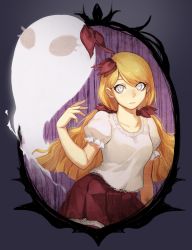 Rule 34 | 1girl, 8c, abigail carter, animification, blonde hair, bow, contrapposto, don&#039;t starve, ghost, hair bow, long hair, looking at viewer, low twintails, pleated skirt, puffy short sleeves, puffy sleeves, shirt, short sleeves, siblings, sisters, skirt, solo, standing, swept bangs, twintails, wendy (don&#039;t starve), wendy carter, white eyes, white shirt