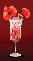 Rule 34 | bad id, bad pixiv id, drink, drinking straw, flower, glass, gradient background, no humans, original, park soyoung, petals, red background, red theme, still life