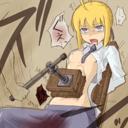 Rule 34 | ahoge, artoria pendragon (fate), bdsm, blonde hair, blood, bondage, bound, crazy eyes, crushing, fate/stay night, fate (series), flat chest, guro, nns (sobchan), open mouth, pain, saber (fate), sweat, tears, torture, violence
