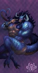 Rule 34 | 1boy, abs, absurdres, ass, bara, black hair, blue scales, claws, come hither, completely nude, convenient leg, curled horns, dragon boy, dragon horns, fingernails, full body, heart, heart tail, highres, horns, kaidou (one piece), large horns, large pectorals, long hair, long mustache, looking at viewer, male focus, midair, monster boy, multiple horns, muscular, muscular male, nipples, nude, one eye closed, one piece, pectorals, scar, scar on stomach, sharp fingernails, solo, strongman waist, tail, thick lips, thick tail, very long hair, wafalo, wink heart