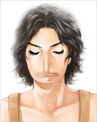 Rule 34 | 1boy, bb1208, black hair, closed eyes, male focus, one piece, overalls, topless male, solo, usopp