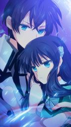 Rule 34 | 1boy, 1girl, absurdres, arm around shoulder, black hair, blue eyes, brother and sister, casting spell, firing at viewer, first high school uniform, hair between eyes, hair ornament, hand on another&#039;s chest, highres, leaning on person, long hair, magic, mahouka koukou no rettousei, marirero a, outstretched hand, parted lips, school uniform, shiba miyuki, shiba tatsuya, siblings, upper body