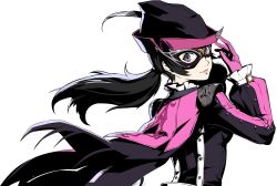 Rule 34 | 1girl, black hair, black mask, buttons, domino mask, gloves, hat feather, highres, long sleeves, mask, neckerchief, noge tomoko, official art, persona, persona 5, persona 5: the phantom x, pink gloves, pink shirt, puffy long sleeves, puffy sleeves, shirt