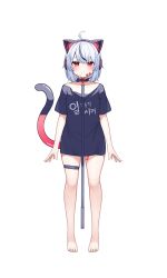 Rule 34 | 1girl, absurdres, animal ear headphones, black shirt, cat ear headphones, commentary request, deaver, fake animal ears, headphones, highres, indie virtual youtuber, looking at viewer, shirt, simple background, solo, standing, t-shirt, tail, virtual youtuber, white background