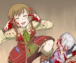 Rule 34 | bad id, bb (baalbuddy), bleeding, blood, blood from mouth, blood on clothes, blood on face, blood on hands, blood splatter, blood stain, boots, bracelet, broken glass, brown hair, buttons, glass, glasses, hair ornament, highres, inactive account, injury, invincible (series), jewelry, meme, necktie, nosebleed, notebook, open mouth, recette lemongrass, recettear, smile, tear (recettear), think mark think! (meme)