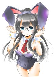 Rule 34 | 1girl, absurdres, alternate costume, animal ears, aqua eyes, bare shoulders, black hair, detached collar, fake animal ears, glasses, hairband, highres, kantai collection, long hair, looking at viewer, ooyodo (kancolle), pantyhose, playboy bunny, rabbit ears, smile, solo, taisinkoku, tongue, tongue out, wrist cuffs