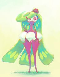 Rule 34 | creatures (company), eyelashes, eyeshadow, game freak, gen 7 pokemon, green hair, hand on own hip, istasaaan, long hair, looking away, looking to the side, makeup, nintendo, pokemon, pokemon (creature), pokemon sm, purple eyes, purple thighhighs, solo, standing, thighhighs, tri tails, tsareena, very long hair
