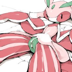 Rule 34 | 1girl, antennae, black eyes, colored sclera, creatures (company), cum, cum on body, cum on lower body, cum on pussy, female focus, furry, furry female, game freak, gen 7 pokemon, hands up, highres, looking at viewer, lurantis, nintendo, no mouth, pink sclera, pokemon, pokemon (creature), pussy, simple background, solo, spread legs, uncensored, white background, youjo modoki