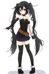 Rule 34 | 1girl, amano kouki, bare shoulders, black hair, choker, cross, fingerless gloves, flat chest, gloves, highres, jewelry, long hair, looking at viewer, necklace, note-chan, original, purple eyes, simple background, skirt, smile, solo, twintails, very long hair, white background