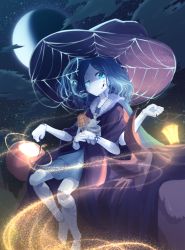 Rule 34 | 1girl, absurdres, blue eyes, blue hair, blue skin, colored skin, commentary, cracked skin, elden ring, english commentary, extra arms, fantasy, hat, highres, holding, holding lantern, lantern, looking at viewer, lunar veggie, night, one eye closed, ranni the witch, sky, solo, star (sky), starry sky, witch hat