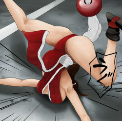 Rule 34 | 1girl, artist request, ass, breasts, brown hair, defeat, faceplant, fatal fury, from behind, humiliation, long hair, pain, ponytail, ryona, shiranui mai, solo, the king of fighters, top-down bottom-up, translation request