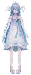Rule 34 | 1girl, :d, absurdres, ahoge, bandaged arm, bandaged leg, bandaged neck, bandages, bare shoulders, blue hair, blue nails, blue ribbon, bow, braided sidelock, crescent, crescent hair ornament, dress, dress bow, dress ribbon, flower, footwear bow, full body, hair between eyes, hair bow, hair ornament, head wings, high heels, highres, huhu fufu, long hair, looking at viewer, medium dress, multiple wings, off-shoulder dress, off shoulder, official art, open mouth, pigeon-toed, pink flower, puffy short sleeves, puffy sleeves, purple bow, purple dress, purple eyes, ribbon, see-through, see-through sleeves, shanyan yi&#039;er, short sleeves, smile, solo, standing, stardust project, strap, tachi-e, teeth, transparent background, trapeze dress, very long hair, virtual youtuber, wings