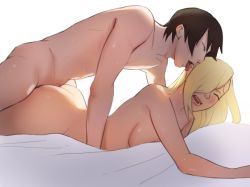 Rule 34 | 1boy, 1girl, absurdres, ass, bed sheet, blonde hair, blush, boruto: naruto next generations, completely nude, couple, deep penetration, doggystyle, ear licking, closed eyes, hair over one eye, hetero, highres, husband and wife, licking, lipstick, long hair, lying, makeup, moaning, monday mint, naruto: the last, naruto (series), nude, on bed, on stomach, sai, sex, sex from behind, tongue, tongue out, very long hair, yamanaka ino
