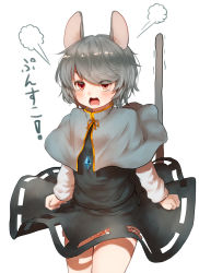 Rule 34 | 1girl, angry, animal ears, bad id, bad pixiv id, blush, capelet, grey hair, highres, jewelry, mouse ears, mouse tail, nazrin, pendant, pyonsuke (pyon2 mfg), red eyes, short hair, simple background, solo, tail, touhou, translation request, white background