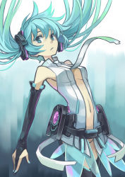 Rule 34 | 1girl, aqua eyes, aqua hair, bad id, bad pixiv id, belt, bridal gauntlets, elbow gloves, face, fingerless gloves, gloves, hatsune miku, hatsune miku (append), highres, long hair, minoa (lastswallow), navel, necktie, solo, thighhighs, twintails, very long hair, vocaloid, vocaloid append, zettai ryouiki
