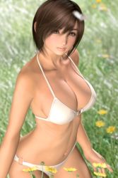 Rule 34 | 1girl, 3d, bikini, breasts, cowboy shot, female focus, flower, from above, hinemaru, navel, outdoors, plant, short hair, solo, swimsuit, tagme
