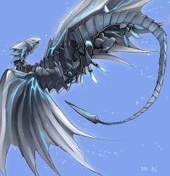 Rule 34 | bioluminescence, blue-eyes alternative white dragon, blue eyes, claws, dated, dragon, duel monster, flying, glowing, highres, no humans, ryou (cagw5223), sharp teeth, tail, teeth, wings, yu-gi-oh!