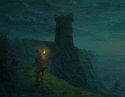 Rule 34 | asterisk kome, cliff, dark, landscape, lantern, original, scenery, solo, tower