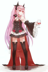Rule 34 | 10s, 1girl, cup, detached sleeves, drinking glass, full body, highres, krul tepes, long hair, orm (user mufz8783), owari no seraph, pink hair, pointy ears, red eyes, solo, thighhighs, vampire, very long hair, wine glass