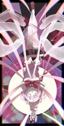 Rule 34 | 1girl, abstract background, black border, black skirt, border, bound, bow, bowtie, card (medium), closed eyes, collared jacket, expressionless, facing viewer, full body, hair ribbon, highres, jacket, juliet sleeves, kaname madoka, loafers, long sleeves, mahou shoujo madoka magica, mahou shoujo madoka magica (anime), mitakihara school uniform, nakazawa yuki, out of frame, parted lips, pink hair, pink ribbon, plaid, plaid skirt, puffy sleeves, red bow, red bowtie, red footwear, ribbon, ribbon bondage, school uniform, shoes, short hair, short twintails, skirt, solo focus, sparkle, tarot, tarot (medium), the hanged man (tarot), thighhighs, tied up (nonsexual), transparent, twintails, tying, upside-down, white jacket, white thighhighs